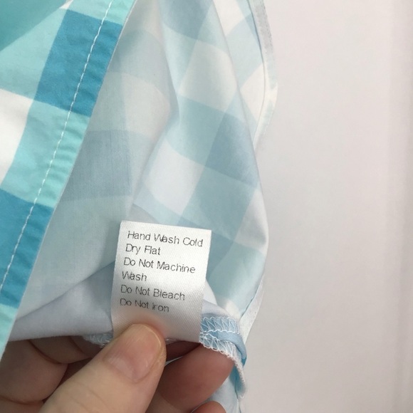 Ming Wang Women’s Ruffled Cotton Gingham Blouse Spring Casual Tan/Blue Size Med - Picture 11 of 11